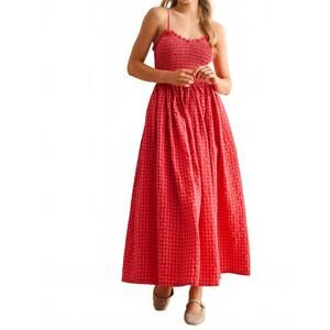 NEW PINKBLUSH gingham smocked ruffle maxi dress in cherry